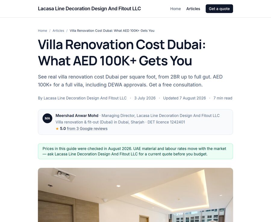 SEO article live on lacasadesign.ae