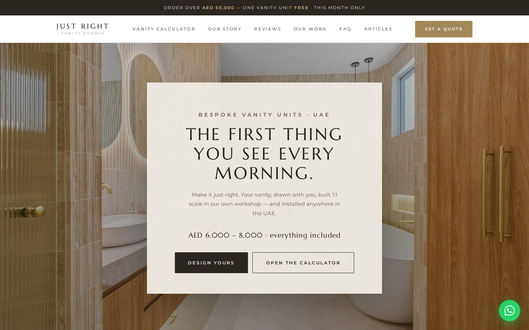 Homepage of justrightvanities.ae, built by Improovy